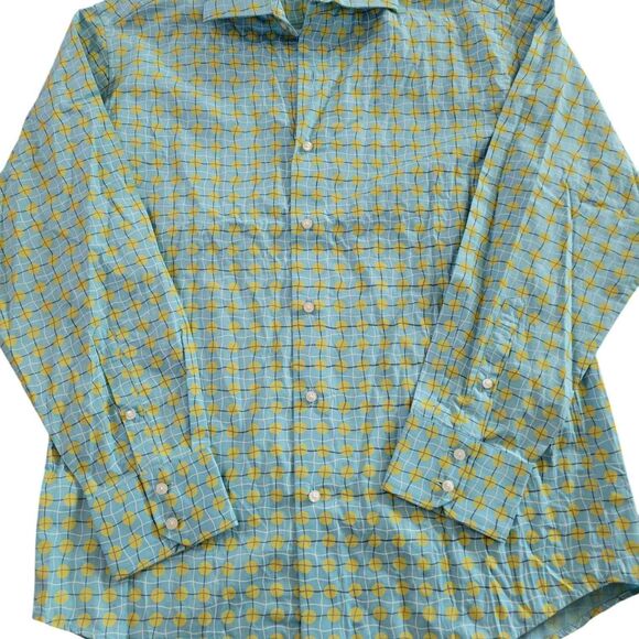 NWT Men's Medium Brandini Long Sleeve Turquoise Yellow Dress Button Down Shirt - Picture 1 of 5